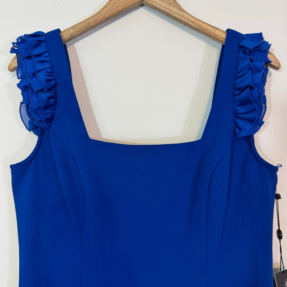 Adrianna Papell Royal Blue Ruffled-Sleeve High-Low Midi Dress - Picture 4 of 9